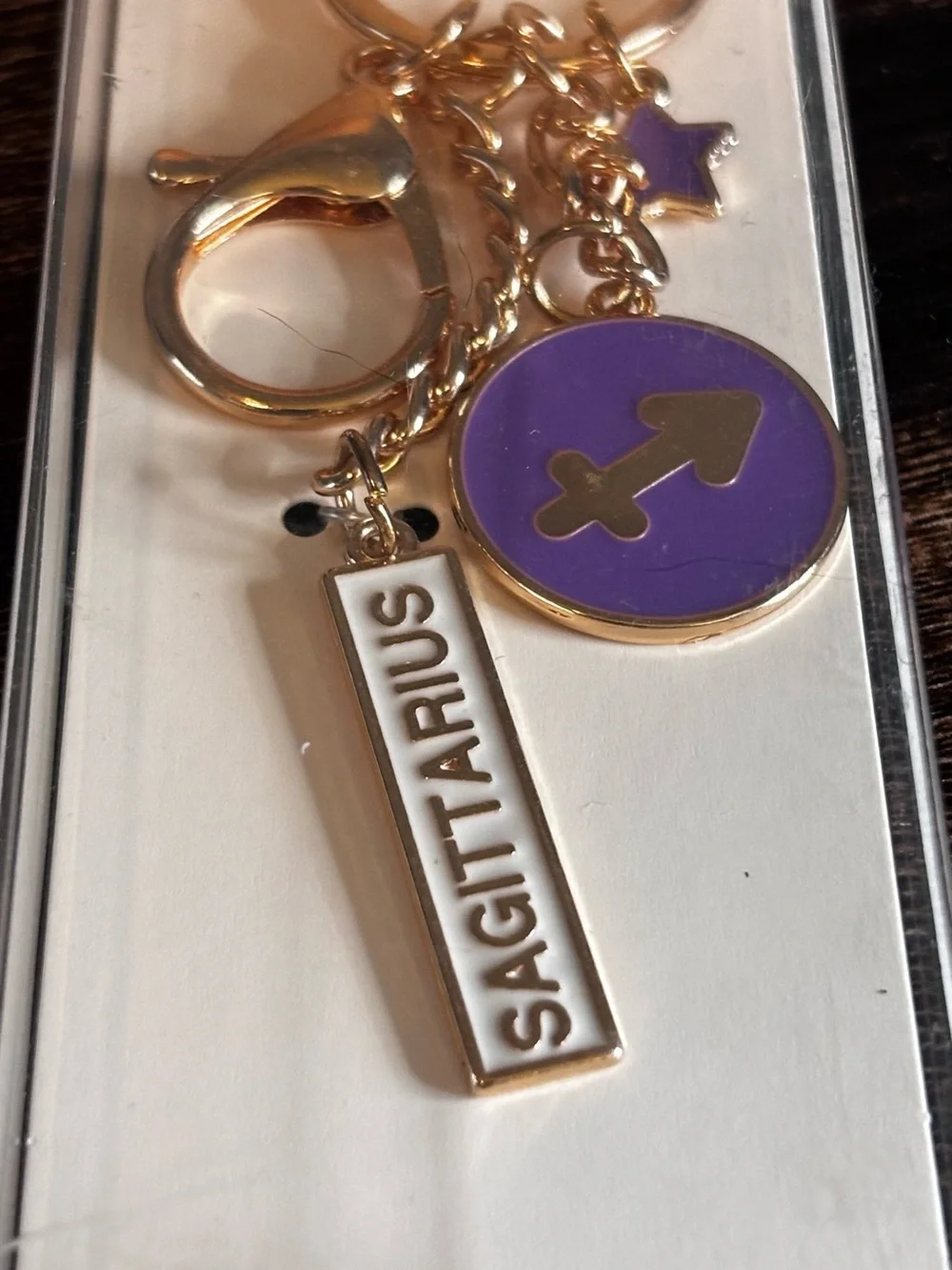 Sagittarius Zodiac Keychain Charm - Purple &‎ Gold Tone